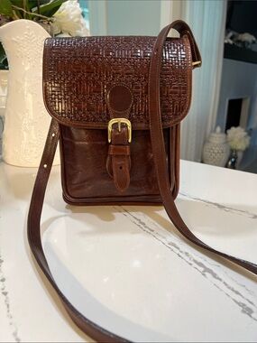 Brahmin Brown Woven Leather Messenger Crossbody Bag